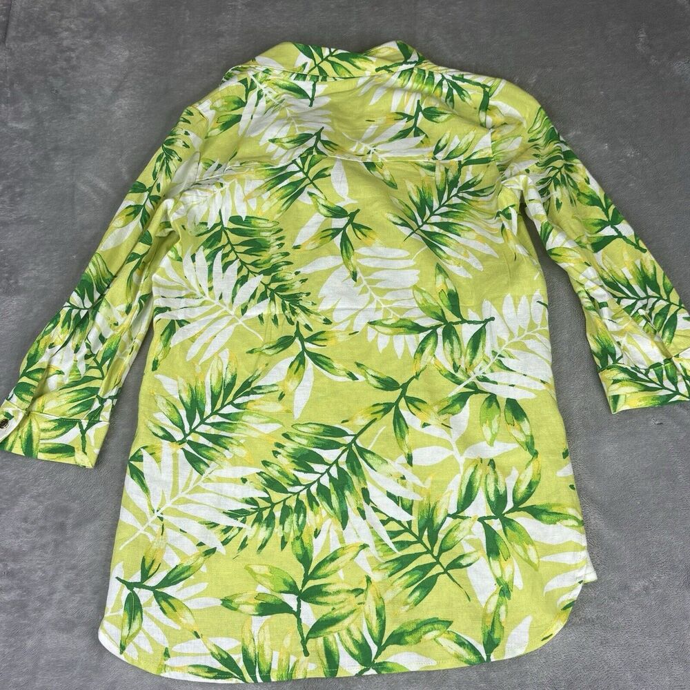 Anne Klein Linen Shirt Womens X-Small Green Tunic Palm 3/4 Sleeve Button New $89 - Picture 11 of 16